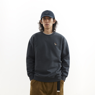 吃茶去chichaqu25秋冬重磅全棉圆领卫衣复古宽松加厚纯棉刺绣麻雀