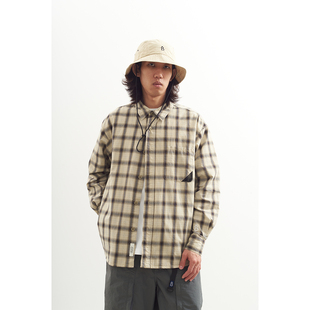 吃茶去chichaqu2024全棉口袋格子衬衫 休闲百搭 宽松复古经典