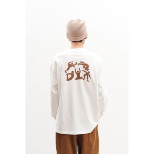 吃茶去chichaqu宽松休闲百搭长袖 T恤圆领后背印花运动人图形