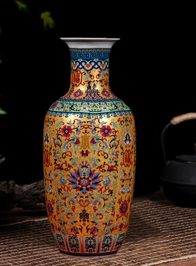 景德镇陶瓷器 珐琅彩落地大花瓶花器插花 中式客厅装饰品陶瓷摆件
