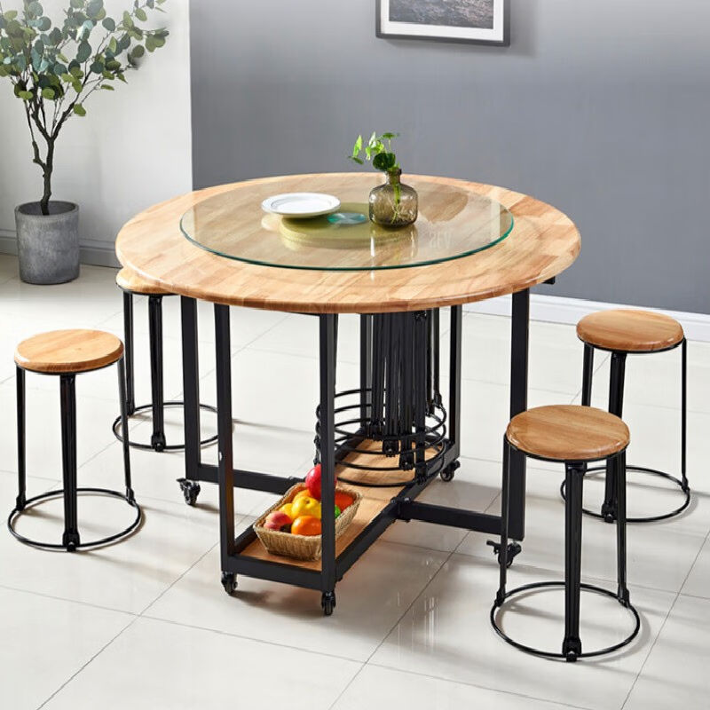 实木桌子家用简约小户型圆形饭桌圆餐桌可多功能折叠圆桌1.3米桌|
