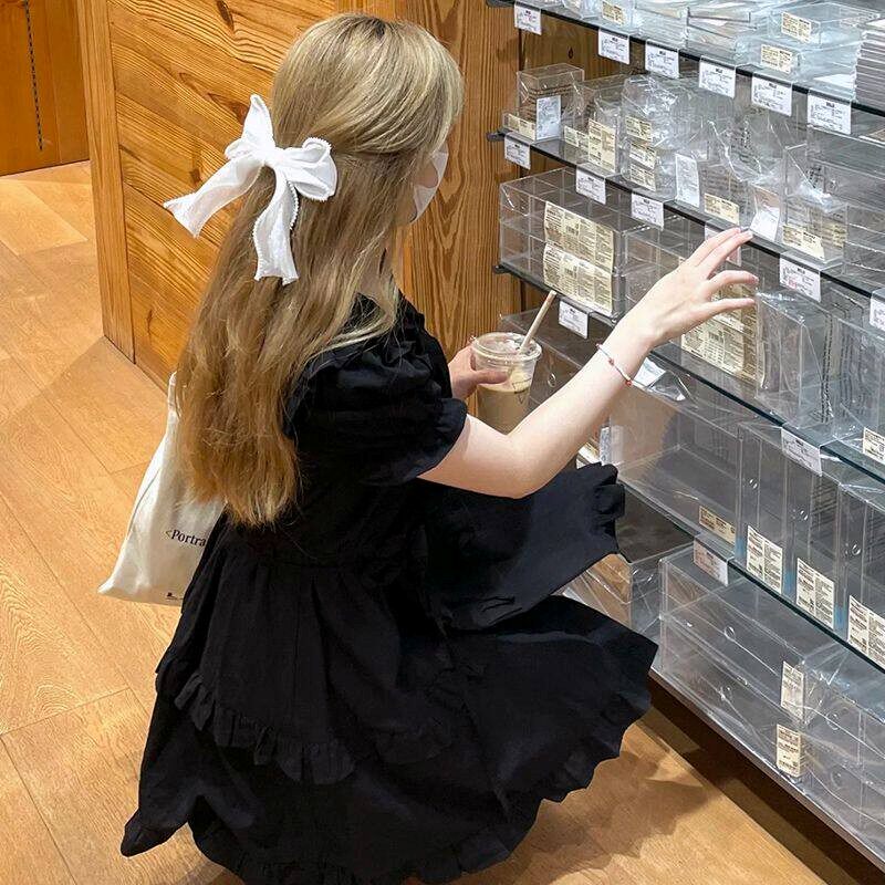 仙女裙超仙小个子森系初恋裙子学院风娃娃领显高显瘦黑色连衣裙