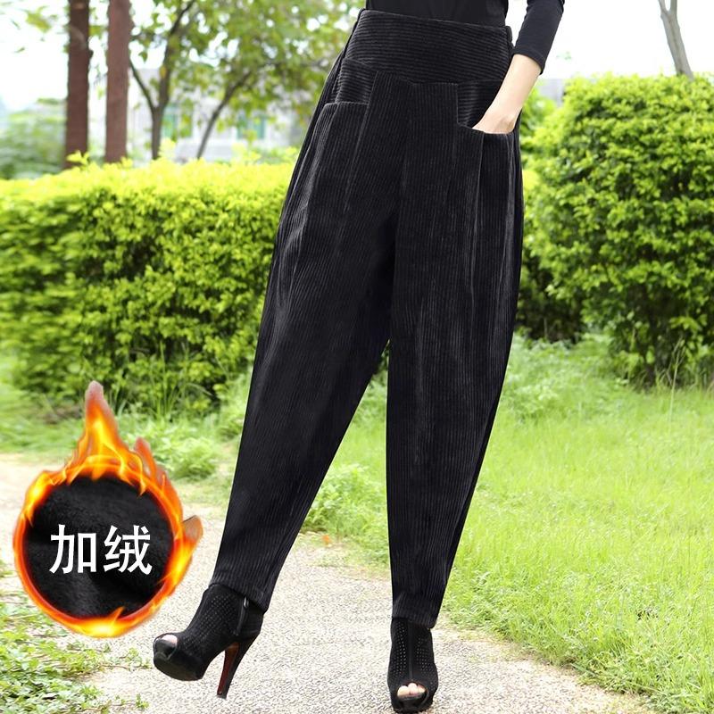 秋季新品条绒哈伦裤女2024春秋女士萝卜裤宽松灯芯绒休闲厚款胯裤