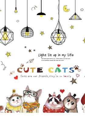 卡通猫咪卧室床头客厅沙发贴纸