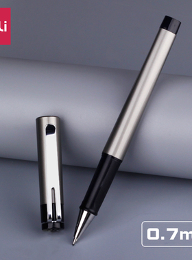 得力s96加粗0.7mm中性笔签名签字笔男士金属笔夹黑色水笔硬笔字书法用练字笔学生用子弹头拔帽粗头碳素笔