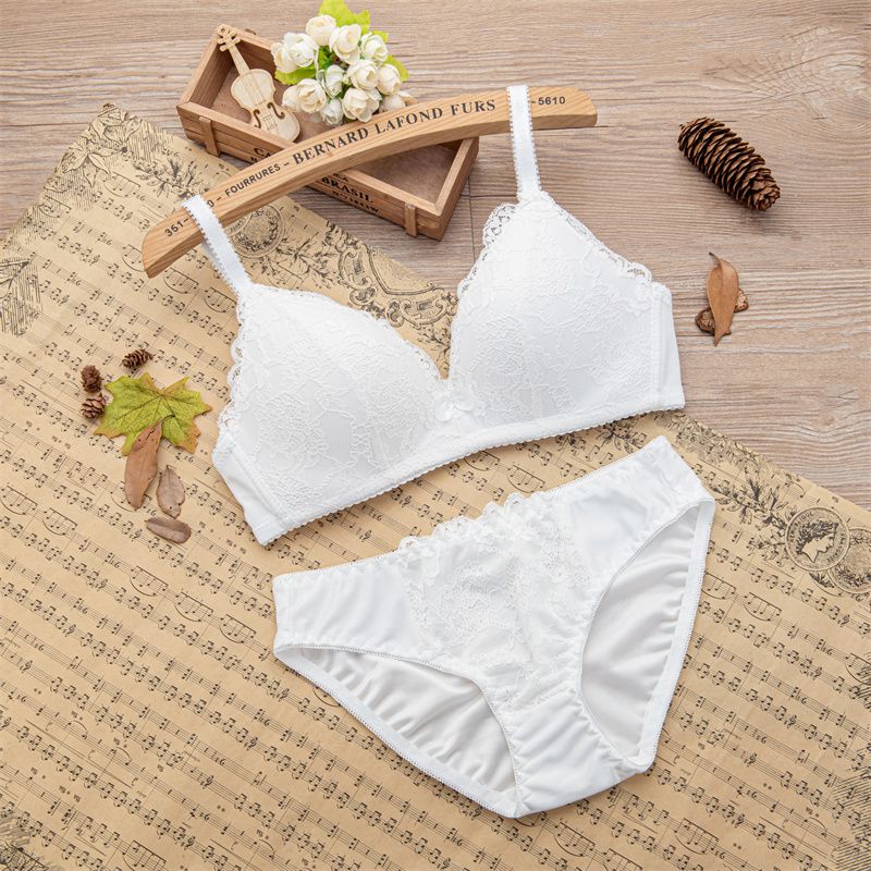 【无钢圈】少女纯棉文胸套装初高中学生小胸调整型薄内衣内裤白色