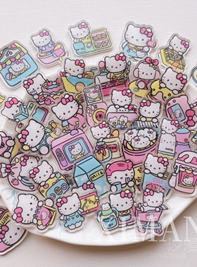 4cm亚克力片片kitty钥匙扣挂件pp夹冰箱贴滴胶手机壳饰品材料配件