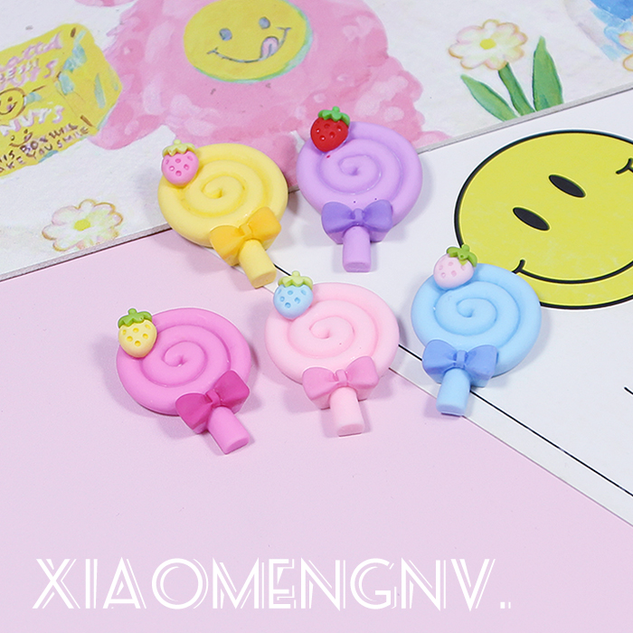 diy仿真奶油胶手机壳树脂配件可爱糖果色草莓棒棒糖发夹饰品材料