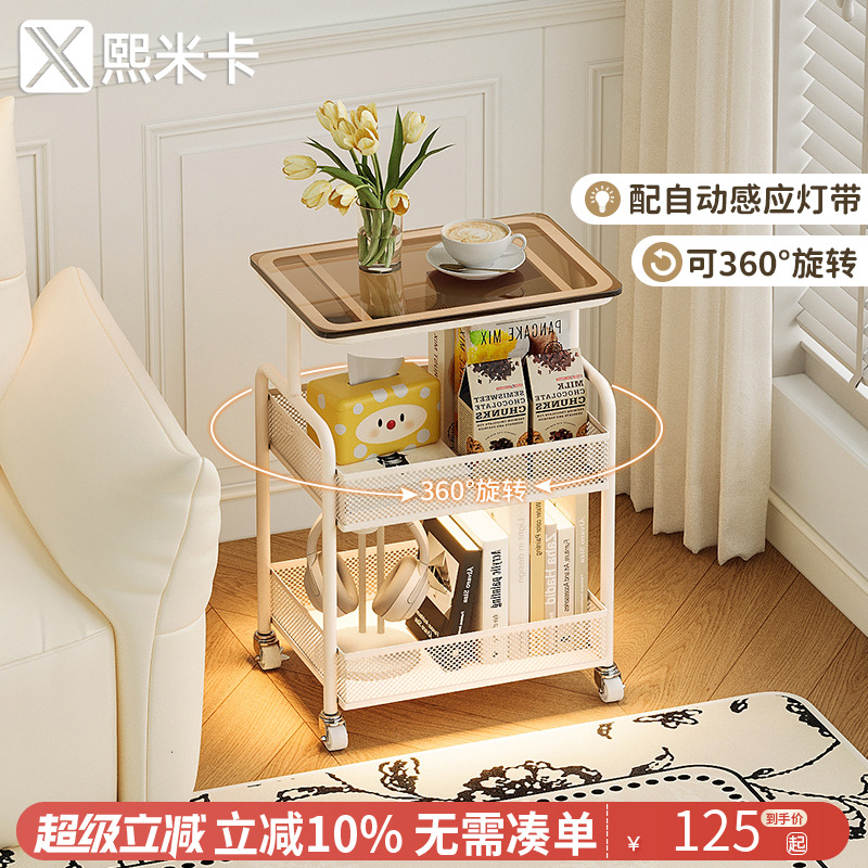 可移动奶油风小推车铁艺玻璃