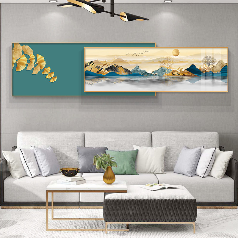 新中式沙发背景墙挂画现代轻奢客厅装饰画大气山水招财壁画叠加画