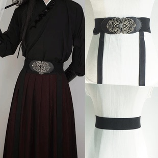 松紧腰带复古长飘带雕花腰带连衣裙配饰高级感腰封可调节腰围多种