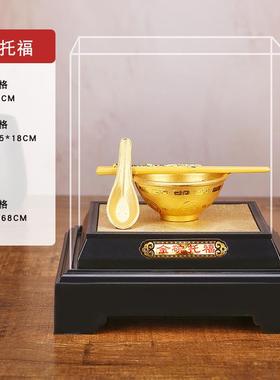 金碗托福绒沙金摆件 金碗筷 工艺品 富贵金饭碗结婚婚庆礼品
