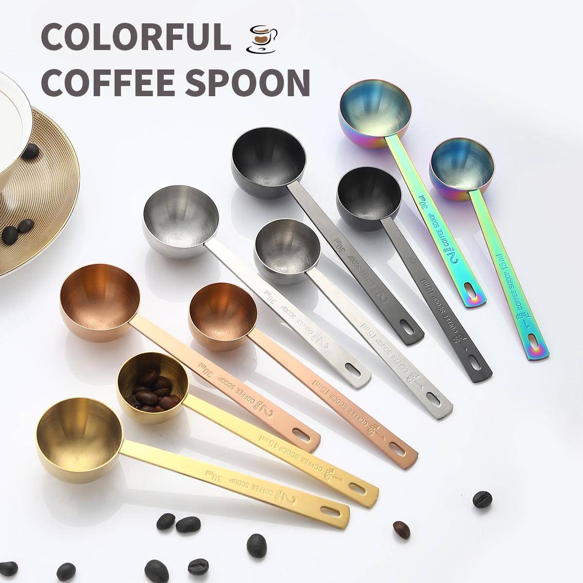 304不锈钢多色定量勺咖啡豆奶粉计量厨房烘焙用品连柄调酒勺