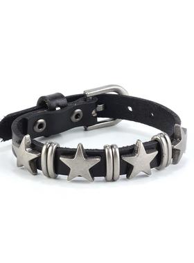 陶江然朋克2暗黑摇滚星星牛皮手链辣妹哥特复古情侣细手环饰品.