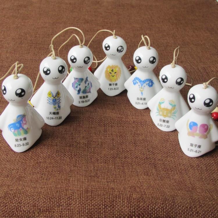 手工陶瓷大号风铃晴天娃娃可爱挂饰居家阳台汽车铃铛挂件