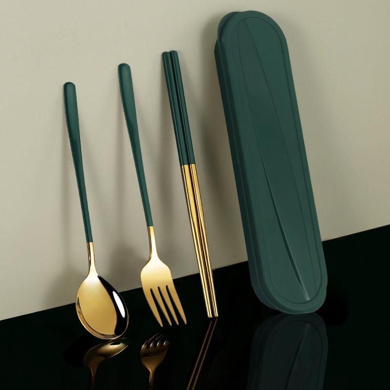 学生餐具上学专用304不锈钢筷子勺子套装叉子家用单人三件套便携