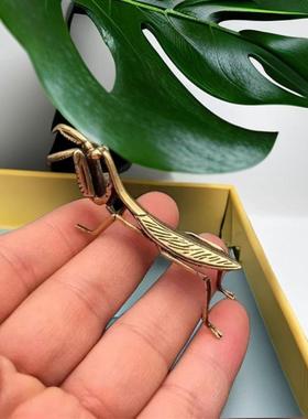 手工创意纯铜螳螂刀螂茶宠 日式可养精品茶玩茶道小摆件