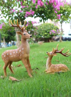 仿真梅花鹿微景观动物摆件桌面客厅盆景装饰品树脂小鹿工艺品摆设