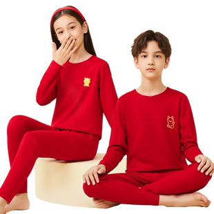 猫人男孩女大童本命年内衣套装儿童马年衣服红色秋衣秋裤12岁礼物