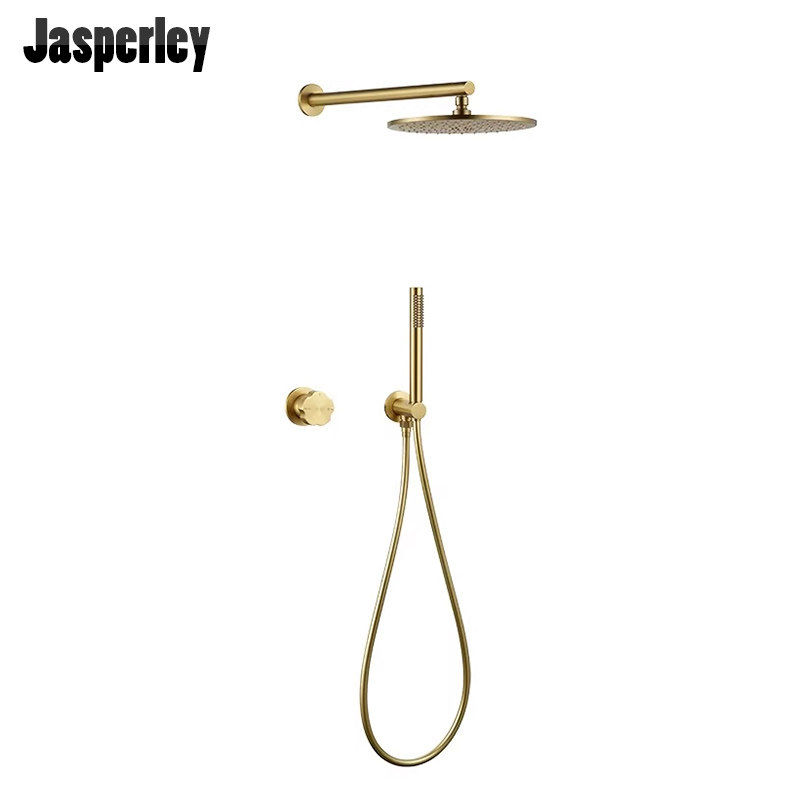 Jasperley拉丝金入墙式花洒套装简易暗装预埋带增压喷头淋浴沐浴
