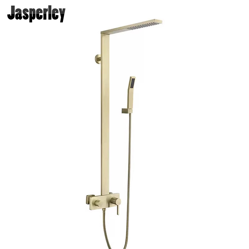 Jasperley拉丝金全铜淋浴花洒套装增压枪灰色