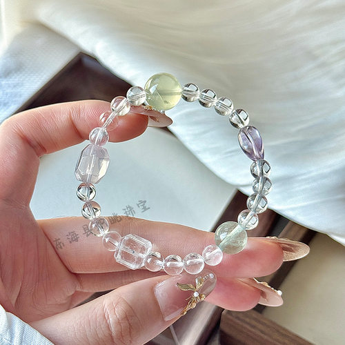 天然水晶白水晶夏日清新多巴胺混色原创设计紫水晶黄水晶时尚手串