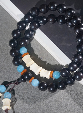 黑檀紫光檀木8mmDIY双圈手链文玩手串佛珠念珠男女款竹节木串