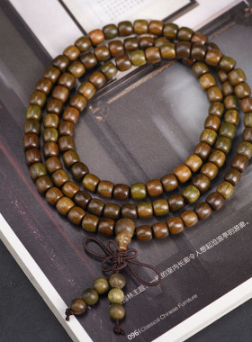 天然绿檀黑檀木老型桶珠108颗手链手串女男佛珠多圈木质文玩手链