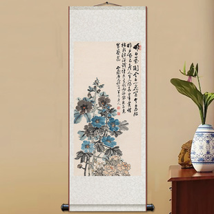 陈半丁桃李蔷薇花富贵牡丹花鸟画国画丝绸卷轴挂画书房玄关卧室