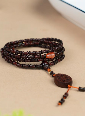 DIY福禄相连款印度小叶紫檀竹节珠手链厂家批发规格4×6男女文玩