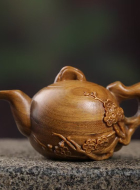 梅花茶壶款阿根廷绿檀木雕刻摆件摆设厂家规格6.8×4家居装饰工艺