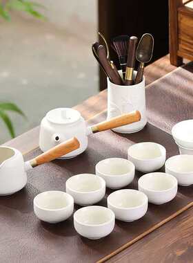 夏至南阁白瓷侧把壶整套功夫茶具家用陶瓷茶壶茶海茶洗泡茶杯中式