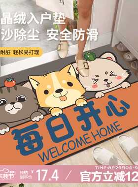 梦蜓水晶绒入户地垫吸水易清理可裁剪每日开心50*80cm