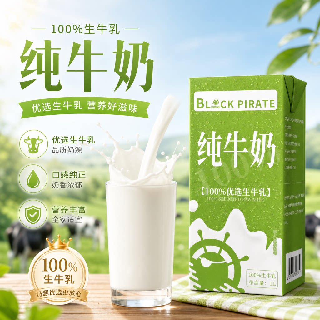 黑海盗纯牛奶1L早餐烘焙咖啡图片