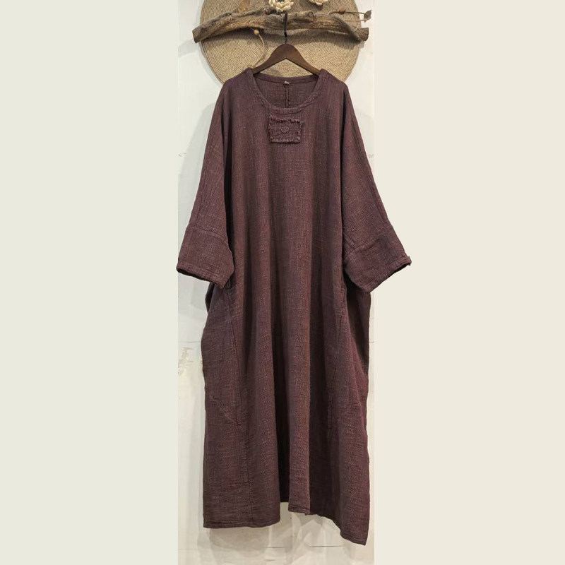 文艺风亚麻连衣裙女长款宽松显瘦圆领气质长裙2026新款复古文艺,女装/女士精品,连衣裙,淘宝优惠券,粉丝福利购,淘宝优惠卷