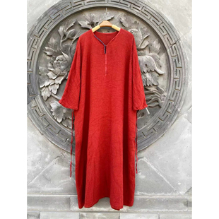 高端亚麻袍子2025春季新款女大码宽松文艺个性慵懒休闲长款连衣裙