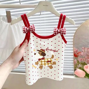 2026女童夏季纯棉可爱宝宝波点背心吊带立体蝴蝶结新款洋气卡通潮