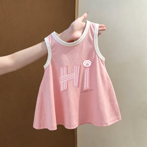 背心时尚舒适连衣裙夏季新款纯棉透气可爱女童洋气圆领潮流裙子