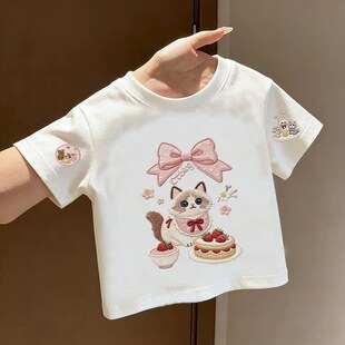 打底衫 女童卡通洋气休闲T恤中小童新款 纯棉印花T恤潮 2026短袖 夏季