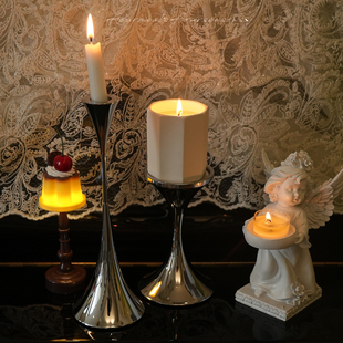 餐桌美学香薰蜡烛台轻奢银色中古烛光晚餐布置道具 月亮酒烛台