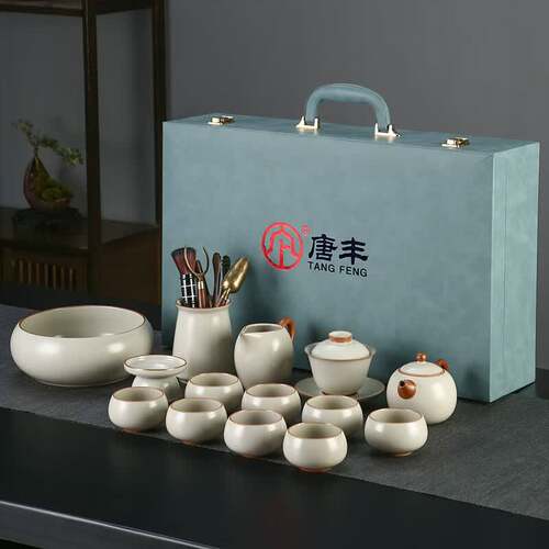 唐丰(TANGFENG)汝窑功夫茶具套装高档办公家用陶瓷盖碗茶杯泡茶壶