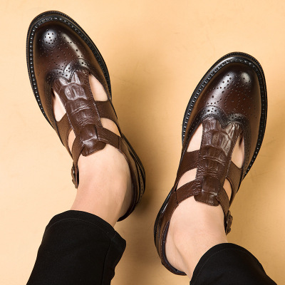 高端透气凉皮鞋商务镂空2022