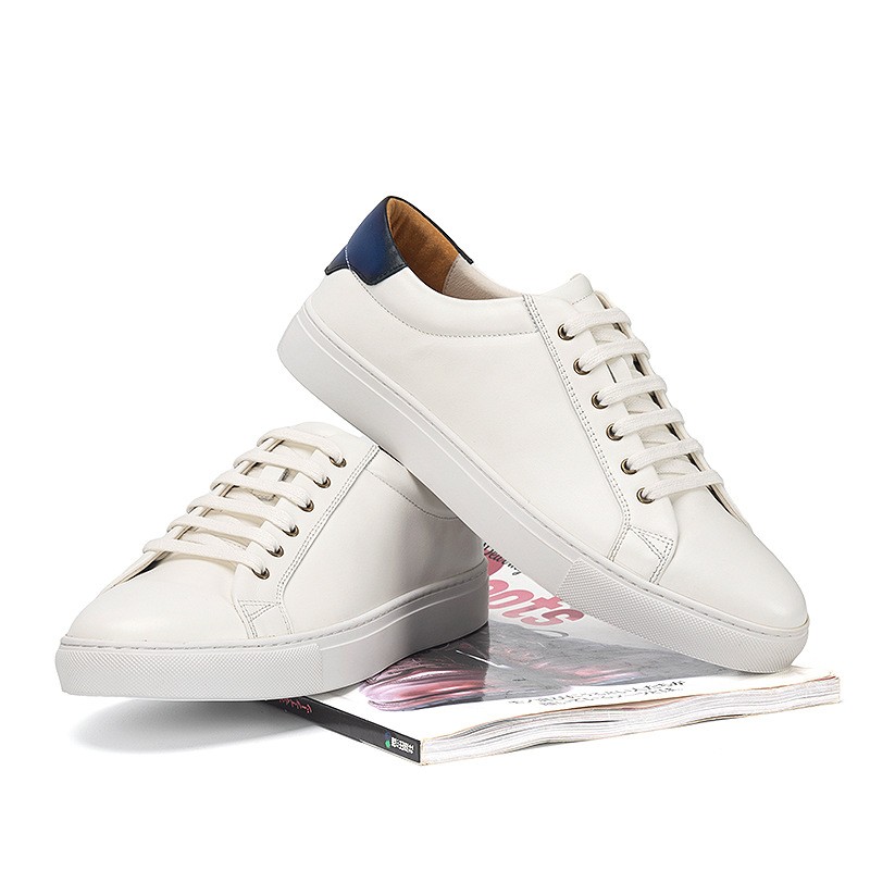 高端男鞋2024秋季青年男生头层牛皮潮流小白鞋休闲鞋白色真皮板鞋