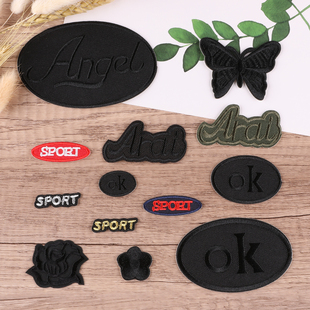 卡通黑底OK刺绣徽章贴鞋帽装饰羽绒服修补破洞无痕自粘贴DIY布贴
