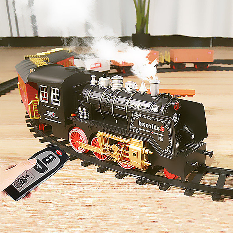 大号遥控电动仿真蒸汽冒烟小火车可冒烟高铁轨道车儿童玩具男孩