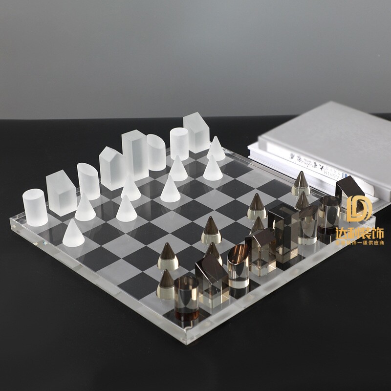 现代轻奢大理石水晶玻璃棋盘摆件售楼部样板间装饰轻奢国际象棋