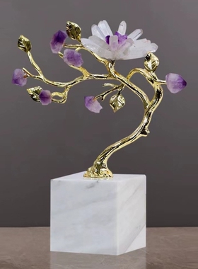 轻奢紫水晶花发财树酒柜摆件