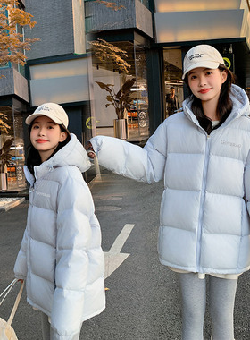 新90白鸭绒羽绒服女短款带帽休闲宽松小个子面包服学生情侣款外套