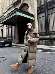 爆款!90%白鸭绒长款羽绒服女大被子加厚带帽超长过膝到脚踝外套潮