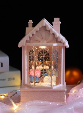 新品卡通风灯糖果屋音乐盒注水飘雪水晶球八音盒小夜灯生日礼物.